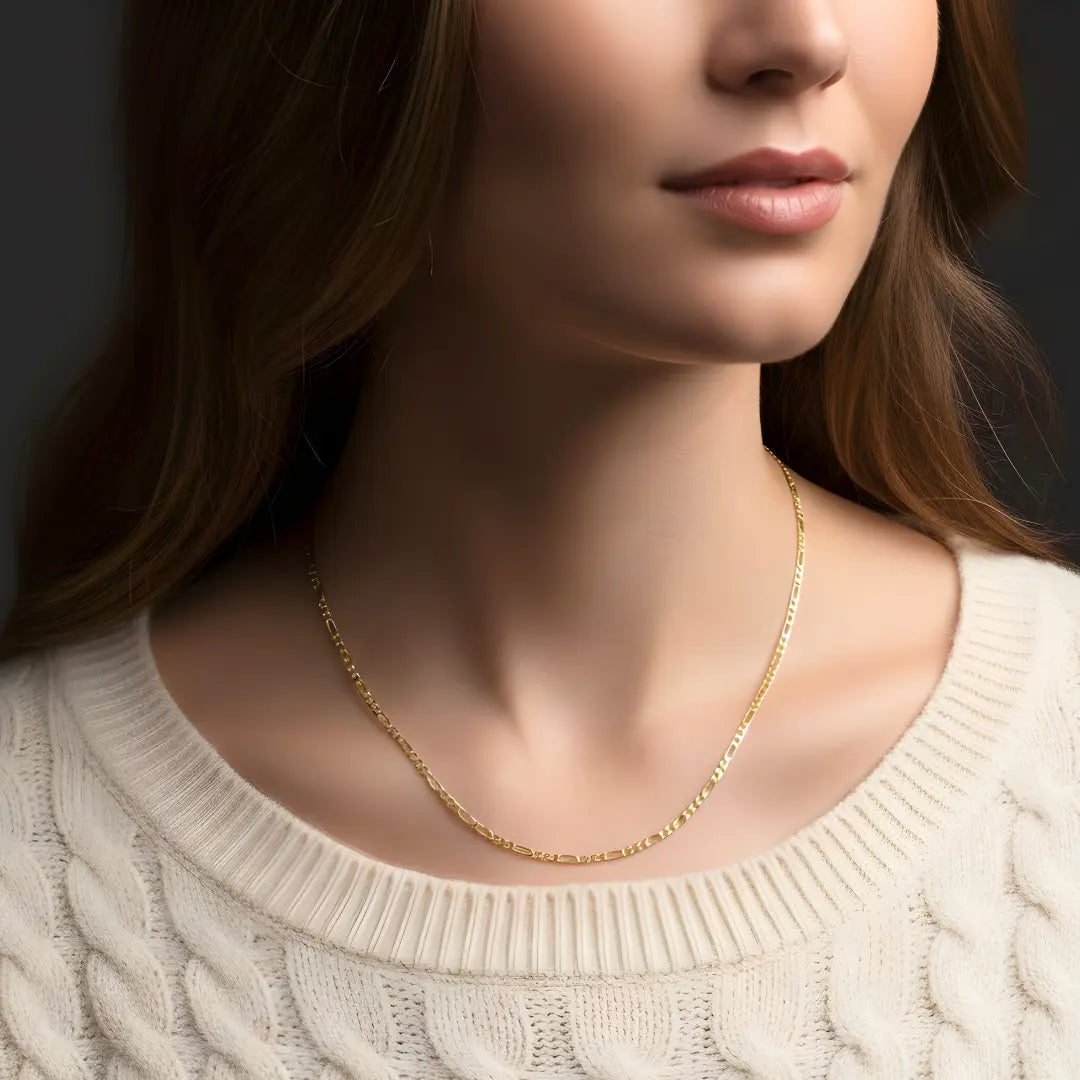18K Gold Filled Classic Figaro Link Chain Necklace – Diamond-Cut Gold Chain for Men & Women